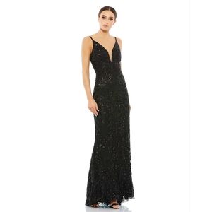 NWT Sz 2 Mac Duggal 5107 Black Embellished Column Evening Gown